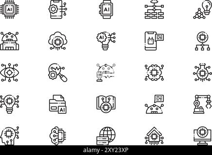 Artificial intelligence icons collection is a vector illustration with editable stroke. Stock Vector