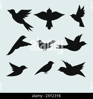 birds silhouettes collection illustration, vector Stock Vector