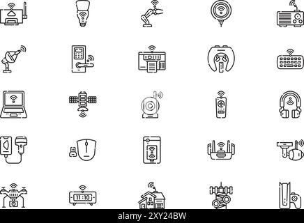 Wireless technology icons collection is a vector illustration with editable stroke. Stock Vector