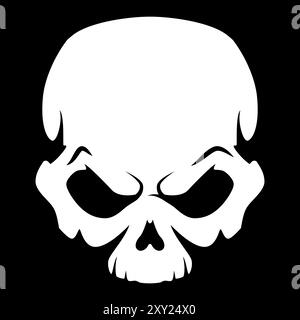 human skull, black and white vector tattoo illustration, isolated on black background Stock Vector