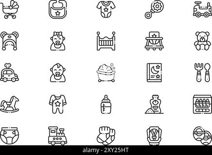 Baby shower icons collection is a vector illustration with editable stroke. Stock Vector