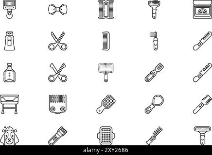 Pet grooming icons collection is a vector illustration with editable stroke. Stock Vector