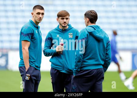 Coventry City players inspect the pitch before the Carabao Cup second round match at the Coventry Building Society Arena, Coventry. Picture date: Tuesday August 27, 2024. Stock Photo