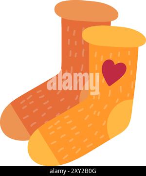 Pair of warm knitted socks. Handmade knitted winter clothes made from natural wool. Simple color cozy illustration. Hand drawn cartoon vector isolated Stock Vector
