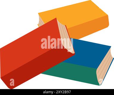 Stack of old library books. Bunch of colorful books. Simple color cozy illustration. Hand drawn cartoon vector isolated on white background Stock Vector