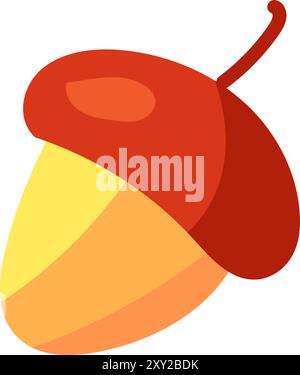 Ripe oak tree acorn. Hazelnut with cap. Simple color cozy illustration. Hand drawn cartoon vector isolated on white background Stock Vector