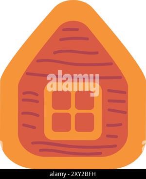 Small cozy wooden house. Country home made from natural materials. Simple color cozy illustration. Hand drawn cartoon vector isolated on white backgro Stock Vector