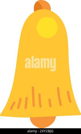 Ringing golden bell. Musical instrument, upcoming holidays symbol. Simple color cozy illustration. Hand drawn cartoon vector isolated on white backgro Stock Vector