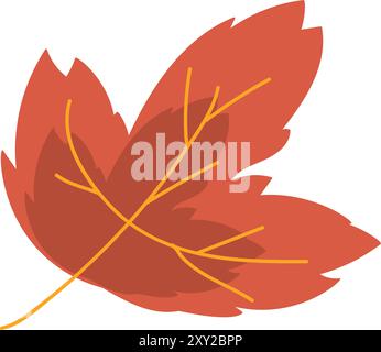 Dry herbarium maple leaf. Red fallen leaf of Canadian maple. Simple color cozy illustration. Hand drawn cartoon vector isolated on white background Stock Vector
