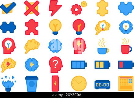 Electric incandescent lamp inside Hemispheres of human brain. Sudden idea and thought process, brainstorming concept. Flat symbol with stroke isolated Stock Vector