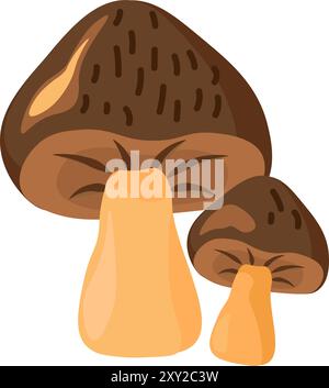 Pair of edible porcini mushrooms. Wild bolete mushrooms for preparing aromatic dishes. Simple color cozy illustration. Hand drawn cartoon vector isola Stock Vector