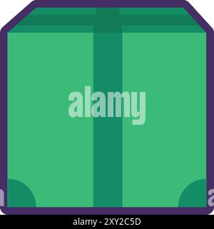 Closed green cardboard box. Reliable packaging of goods, shopping process flat element for modern and retro design. Simple color vector pictogram isol Stock Vector
