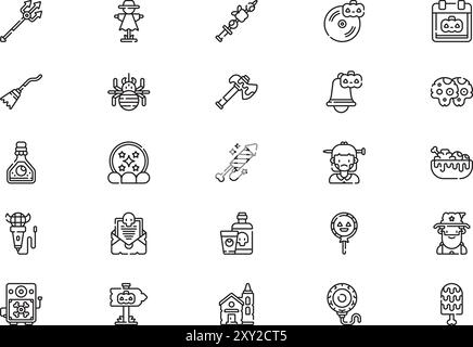 Halloween party icons collection is a vector illustration with editable stroke. Stock Vector