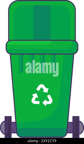 Open lid transportable container for storing, recycling and sorting used household glass waste. Empty trash can with recycle sign for glass bottles an Stock Vector