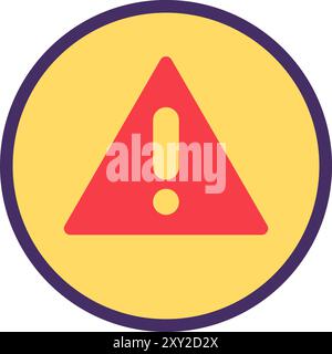 Warning red triangle with exclamation mark. Danger symbol, shopping process flat element for modern and retro design. Simple color vector pictogram is Stock Vector