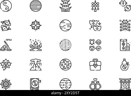 Chinese zodiac icons collection is a vector illustration with editable stroke. Stock Vector