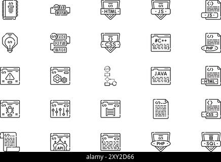 Coding icons collection is a vector illustration with editable stroke. Stock Vector
