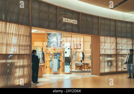 Osaka, Japan - 05.13.2024: Hermes french luxury design house store in duty free at Kansai International airport in Osaka. Stock Photo