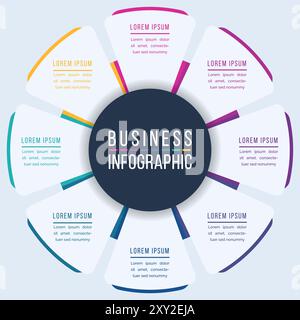 Business Infographic design 8 steps, objects, elements or options infographic business circle template Stock Vector