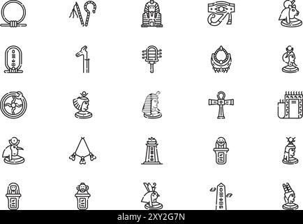Egypt icons collection is a vector illustration with editable stroke. Stock Vector
