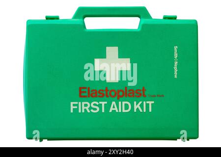 old Elastoplast First Aid Kit box isolated on white background Stock Photo