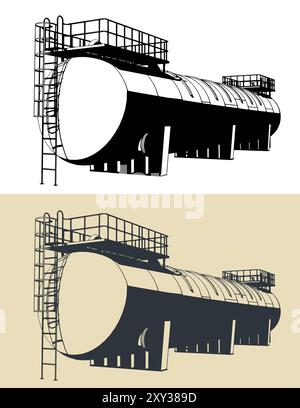 Stylized vector illustrations of large industrial tank mixer Stock ...