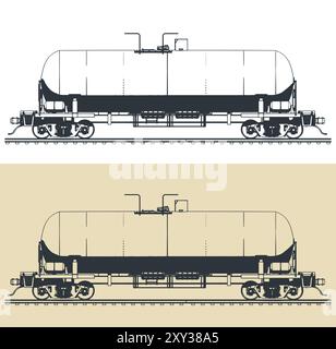 Stylized vector illustrations of a railway tank car Stock Vector