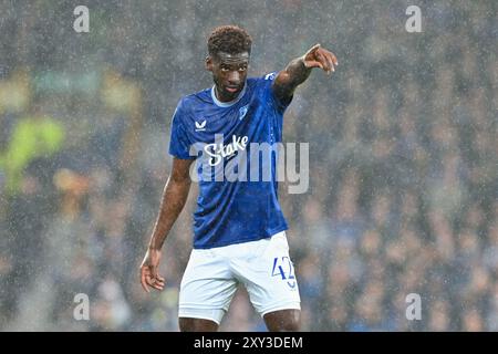 Liverpool, UK. 27th Aug, 2024. Tim Iroegbunam of Everton instructs during the Carabao Cup match Everton vs Doncaster Rovers at Goodison Park, Liverpool, United Kingdom, 27th August 2024 (Photo by Cody Froggatt/News Images) in Liverpool, United Kingdom on 8/27/2024. (Photo by Cody Froggatt/News Images/Sipa USA) Credit: Sipa USA/Alamy Live News Stock Photo