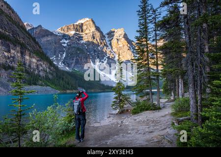 Landscape photograph of Lake Moraine in Alberta, Canada. July 7, 2024. Stock Photo