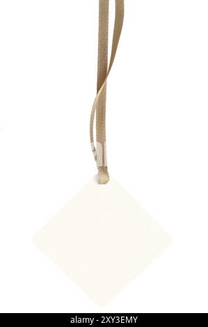 Bright Ivory White Rectangular Cardboard Sale Tag Beige String Price Label Badge Background Rectangle Blank Empty Copy Space Vertical Hanging Isolated Stock Photo
