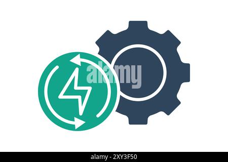 Energy efficiency icon. solid icon style. gear with lightning. icon related to efficiency. productivity elements vector illustration Stock Vector