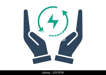 Energy saving icon. solid icon style. hand with lightning. icon related to efficiency. productivity elements vector illustration Stock Vector