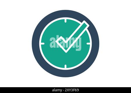Real time icon. solid icon style. clock with check mark. icon related to efficiency. productivity elements vector illustration Stock Vector