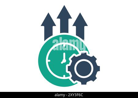 Effective icon. solid icon style. clock with gear and up arrow. icon related to efficiency. productivity elements vector illustration Stock Vector