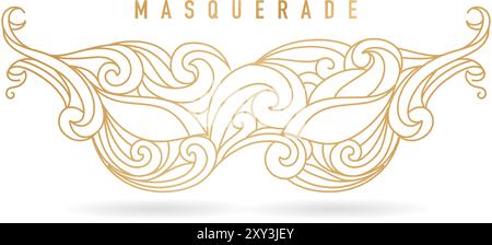 Luxury masquerade drawing golden colors line art isolated white backgrounds calligraphic design elements Stock Vector