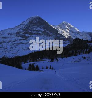 Famous Eiger north face in winter, Switzerland, Europe Stock Photo