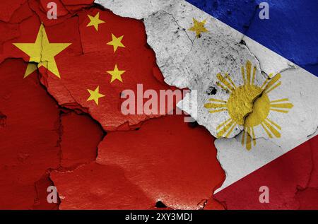 flags of Philippines and China painted on cracked wall Stock Photo - Alamy