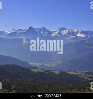 Mountains Eiger, Monch and Jungfrau View from Mount Niederhorn. Beatenberg, Bernese Oberland, Switzerland, Europe Stock Photo