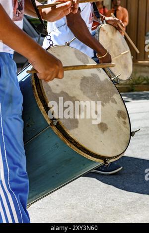 Drums players in a Brazilian folk festival in honor of Saint George in the state of Minas Gerais Stock Photo