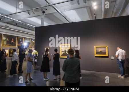 Anniversary exhibition on Caspar David Friedrich at the Albertinum. The painting The Cross in the Mountains A few days in front of the 250th birthday Stock Photo