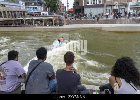 Surfing facility in the city centre of Rotterdam, Rif010, supposedly the world's first wave facility for surfers in a city, in the Steigersgracht, a 1 Stock Photo