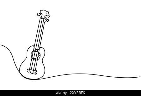 One continuous single line of classic guitar isolated on white background, Continuous line drawing of a man playing guitar musician. Minimalist style Stock Vector