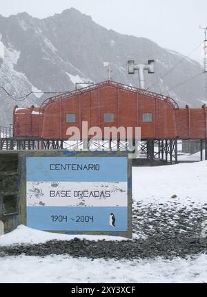 Orcadas polar research station Argentina, Laurie Island, South Orkney Islands, Antarctica Stock Photo