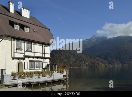 Half-timbered house in Salt Gilgen am Wolfgangsee, Salzkammergut, Austria, Europe Stock Photo