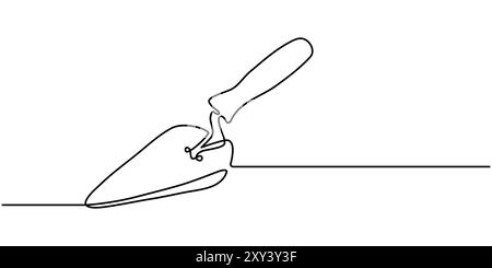 Continuous one line drawing of trowel icon in silhouette on a white background. Linear stylized, Trowel icon line continuous drawing vector. Stock Vector