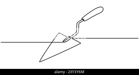 Continuous one line drawing of trowel icon in silhouette on a white background. Linear stylized, Trowel icon line continuous drawing vector. Stock Vector