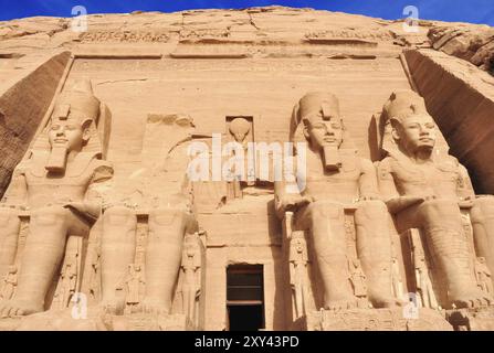 Great temple of Abu Simbel, in Egypt, Africa. It was constructed for the pharaoh Ramesses II who reigned for 67 years during the 13th century BC (19th Stock Photo