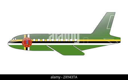 The Dominica flag painted on the silhouette of a aircraft. glossy illustration Stock Photo