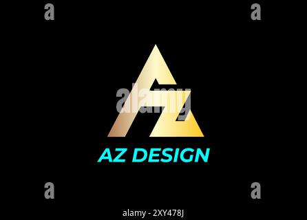 Simple Minimalist Golden Initial Letter AZ ZA Monogram Logo Design Vector Stock Vector