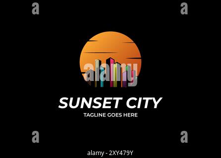 Sunset Urban City Town Building Silhouette Logo Design Vector Stock Vector